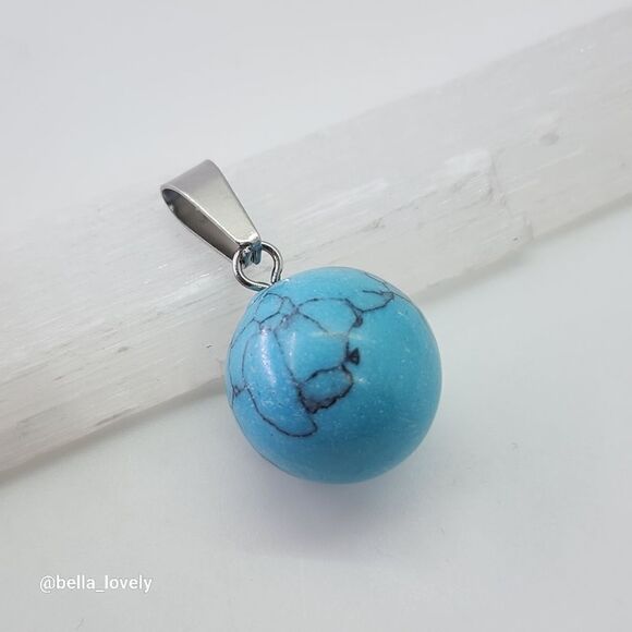 Small Turquoise Gem Ball Polished Pendant Charm 1" - Picture 2 of 4